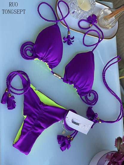 RUOTONGSEPT Swimwear Thong Bikini Set 2022 New Blue Swimsuits Woman Sexy Bathing Suits Bikinis Triangle Bandage Female Beachwear