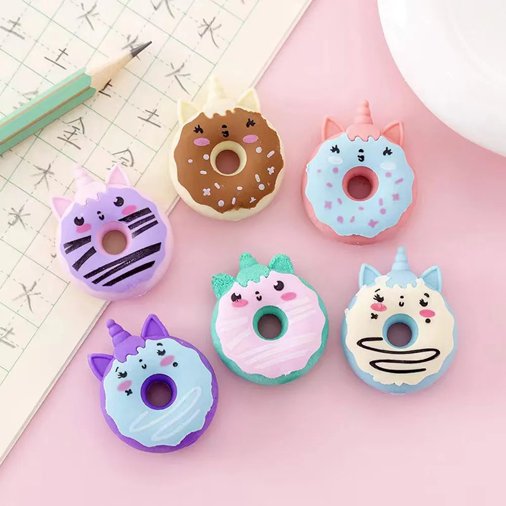 4 Pcs Cute Kawaii Unicorn Donut Rubber Eraser