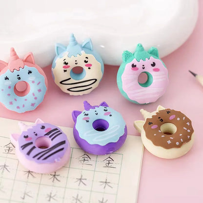 4 Pcs Cute Kawaii Unicorn Donut Rubber Eraser
